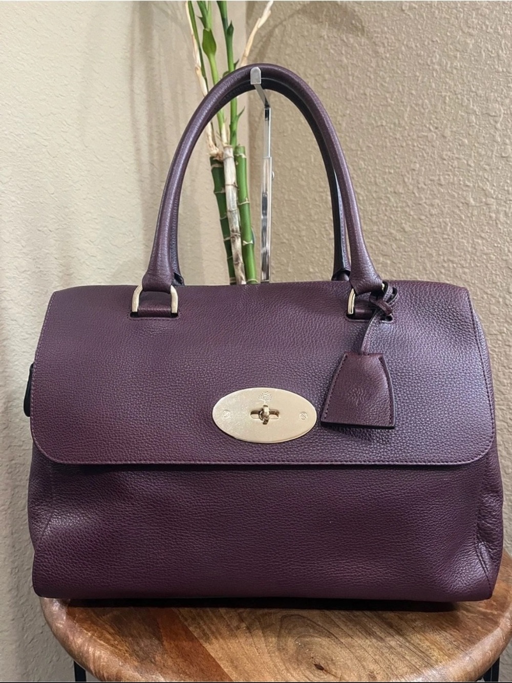 Mulberry Plum Leather Satchel with Gold Hardware